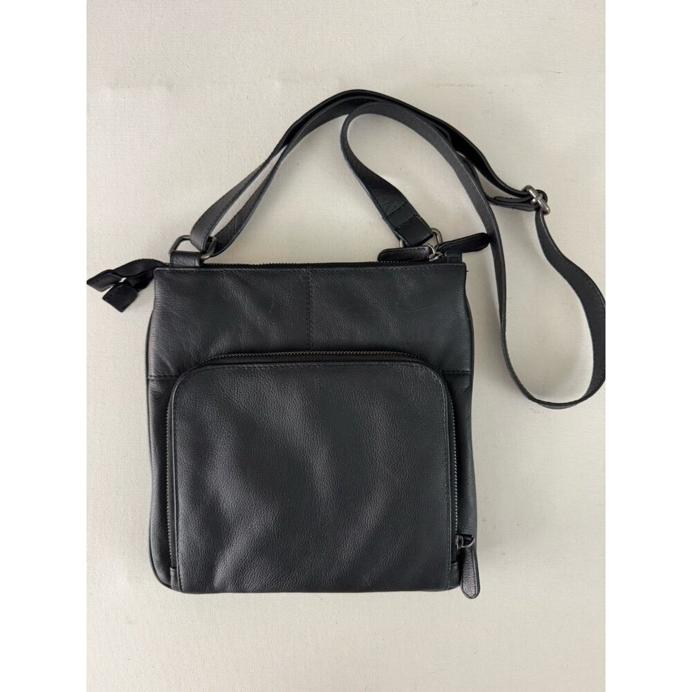 HOTTER Black Leather Crossbody Organizer Bag
